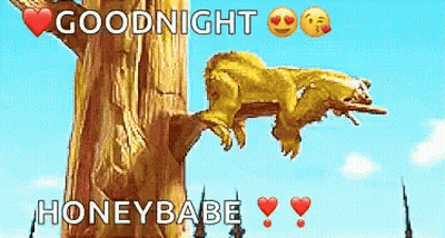 A Squirrel Is Sleeping On A Tree Branch With The Words `` Goodnight Honeybabe '' Written Above It . GIF