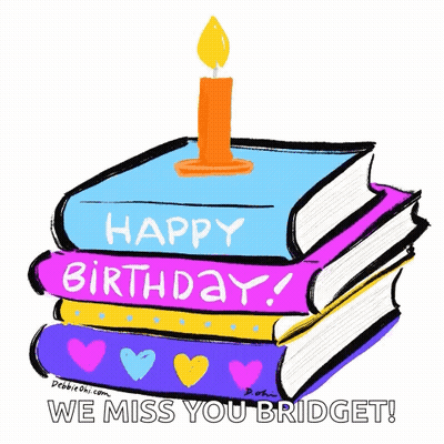 A Stack Of Books That Say Happy Birthday GIF