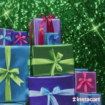 A Stack Of Colorful Presents With Instacart Written On The Bottom GIF