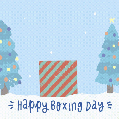 A Stack Of Gift Boxes With The Words Happy Boxing Day Below GIF
