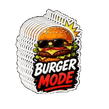 A Stack Of Stickers With A Hamburger And The Words Burger Mode Sticker