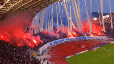 A Stadium Full Of People With A Banner That Says " Na Fudbs Grada " GIF