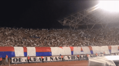 A Stadium Full Of People With A Banner That Says Od Ljubavi Nase Virnji Ne GIF