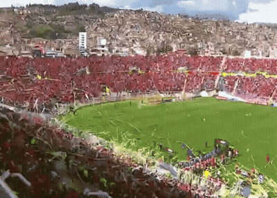 A Stadium With A Lot Of People In It And A Green Field GIF