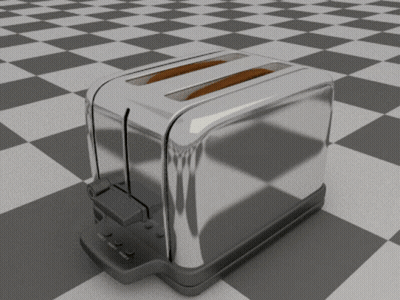 A Stainless Steel Toaster Is Sitting On A Checkered Floor GIF