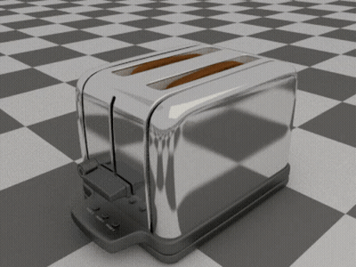 A Stainless Steel Toaster Is Sitting On A Checkered Floor GIF