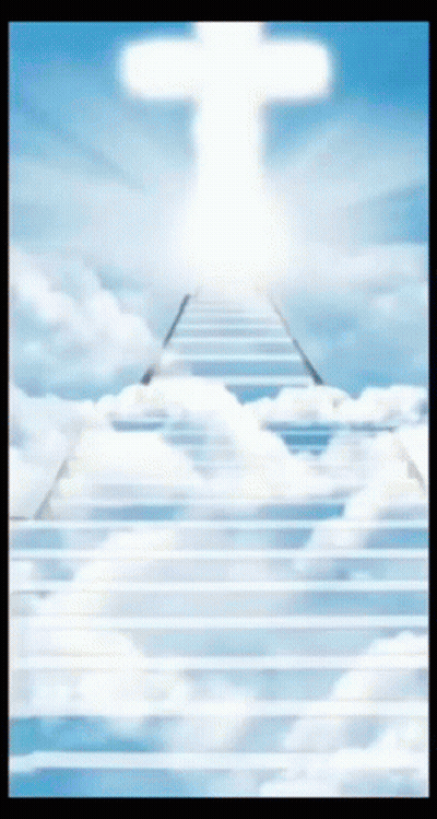 A Stairway Leading Up To A Cross In The Sky GIF
