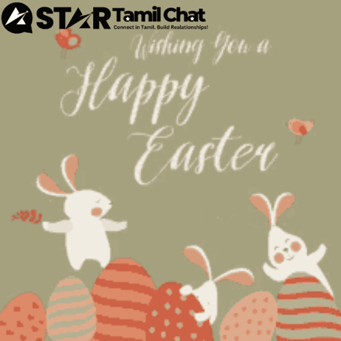 A Star Tamil Chat Easter Greeting Card With Bunny Rabbits And Eggs GIF