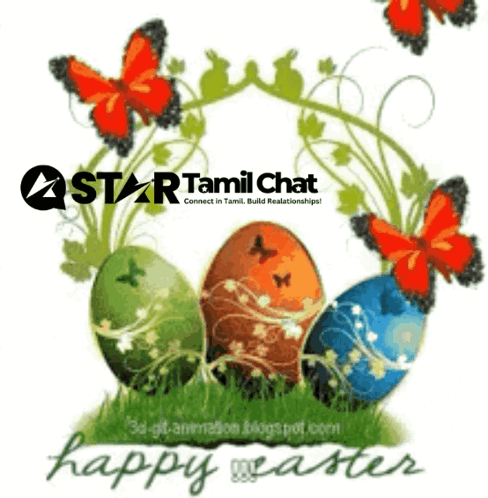 A Star Tamil Chat Easter Greeting Card With Butterflies And Easter Eggs GIF
