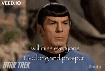 A Star Trek Poster With A Man In A Blue Shirt GIF