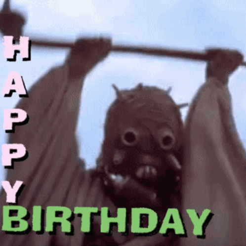 Star Wars Character Holding Bar Saying Happy Birthday GIF