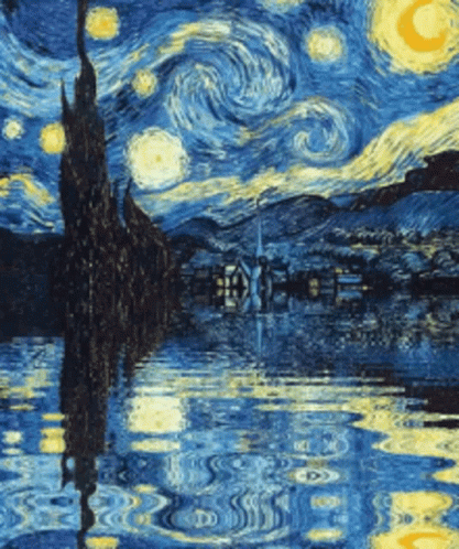 A Starry Night Is Reflected In The Water GIF