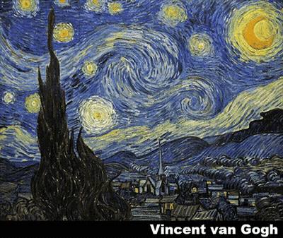 A Starry Night Painting By Vincent Van Gogh With A Crescent Moon GIF