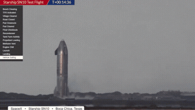 A Starship Sn10 Test Flight Is Being Displayed On A Screen GIF