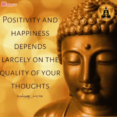 A Statue Of A Buddha With A Quote About Positivity And Happiness GIF