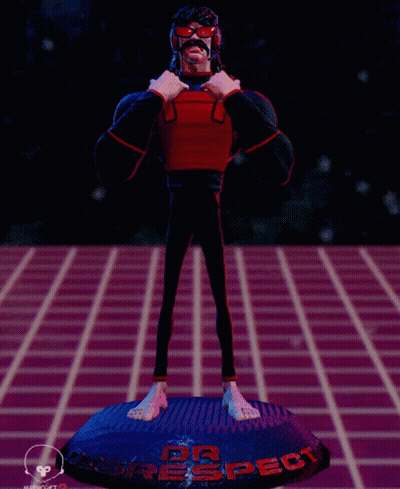 A Statue Of A Cartoon Character With The Word Dr Respect On The Base GIF