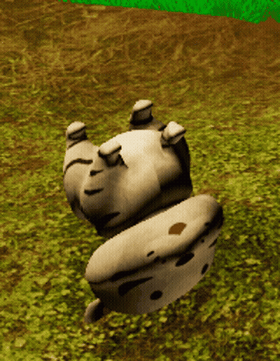 A Statue Of A Cow Is Laying On Its Back In A Grassy Field GIF