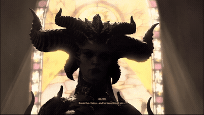 A Statue Of A Demon With Lilith Written In The Bottom Right Corner GIF