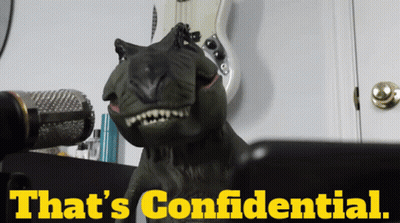 A Statue Of A Dinosaur With The Words That 'S Confidential On The Bottom GIF