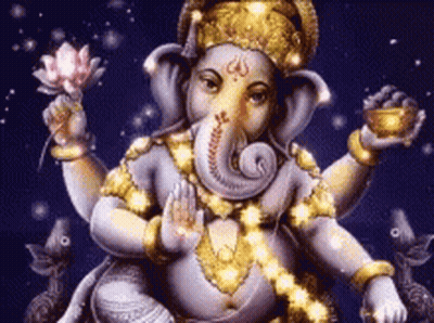 A Statue Of A Elephant Holding A Lotus Flower GIF
