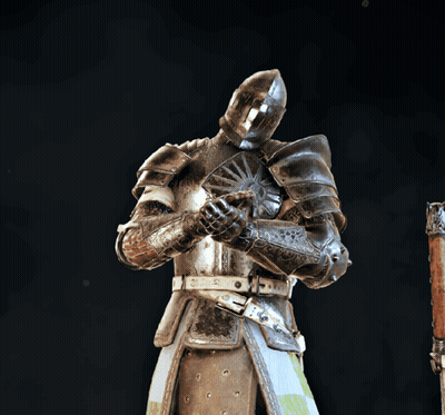 A Statue Of A Knight With A Fan And A Sword GIF