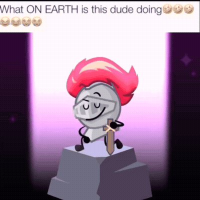 A Statue Of A Knight With Pink Hair And A Sword GIF