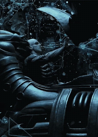 A Statue Of A Man In A Space Suit Is Surrounded By Bubbles And A Globe GIF
