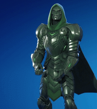 A Statue Of A Man In Armor With A Green Cape On His Head GIF