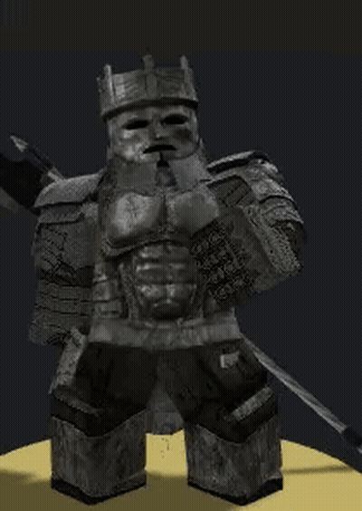 A Statue Of A Man In Armor With A Sword And A Crown . GIF