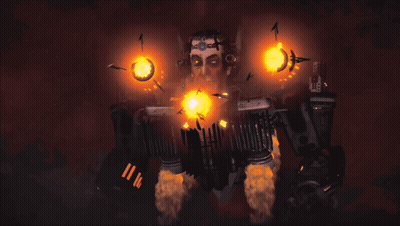 A Statue Of A Man Is Surrounded By Flames And Smoke GIF
