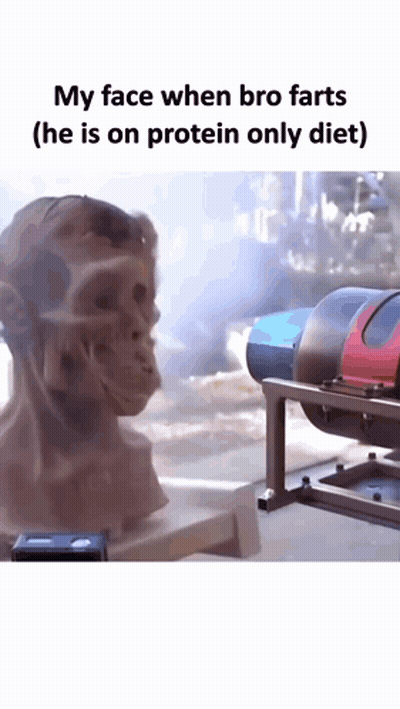 A Statue Of A Man 'S Face With A Caption That Says `` My Face When Bro Farts He Is On Protein Only Diet '' GIF