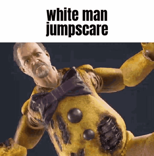 A Statue Of A Man With A Bow Tie And The Words White Man Jumpscare Above It GIF