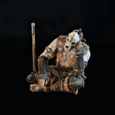 A Statue Of A Man With A Hammer And A Sword GIF