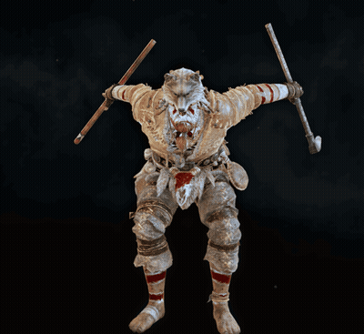 A Statue Of A Man With His Arms In The Air Against A Black Background GIF