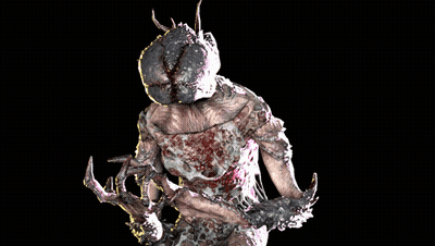 A Statue Of A Monster With A Huge Head GIF