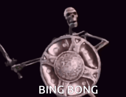 A Statue Of A Skeleton With The Words Bing Bong Written On It GIF