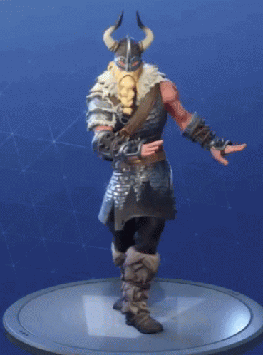 A Statue Of A Viking With Horns And A Beard Is Dancing GIF