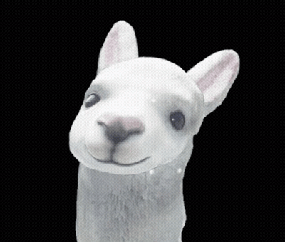 A Statue Of A White Llama Looking At The Camera GIF
