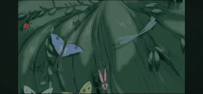 A Statue Of A Woman With Butterflies Flying Around It . GIF