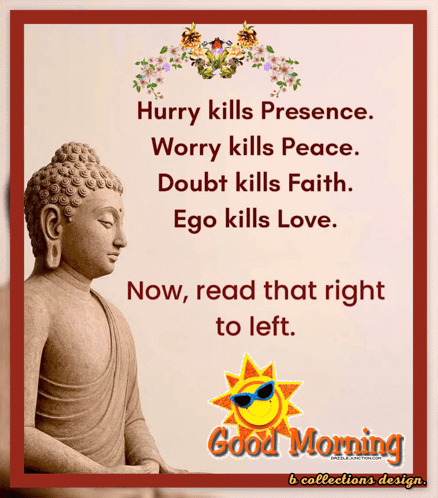 A Statue Of Buddha With A Good Morning Message GIF