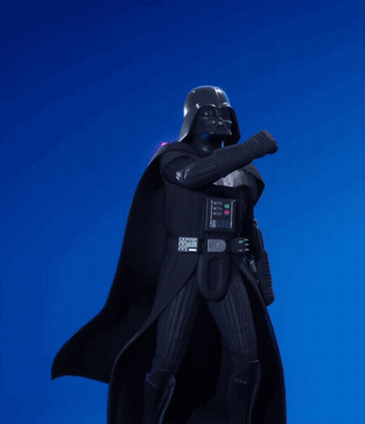 A Statue Of Darth Vader Against A Blue Background GIF