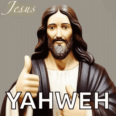 A Statue Of Jesus Giving A Thumbs Up With The Words Jesus Yahweh Below It GIF