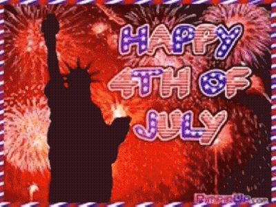A Statue Of Liberty Is Surrounded By Fireworks And The Words Happy 4Th Of July GIF