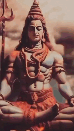 A Statue Of Lord Shiva Is Sitting In A Lotus Position With A Trident In His Hand . GIF