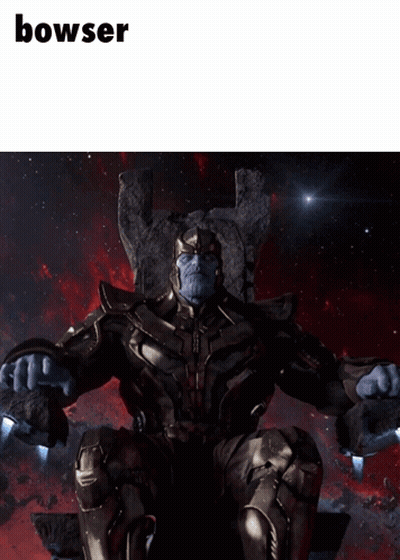 A Statue Of Thanos Is Sitting On A Throne With The Word Bowser Above Him GIF