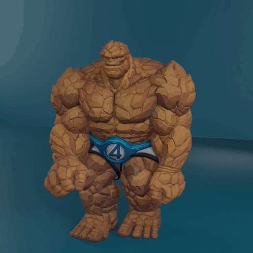 A Statue Of The Thing Wearing A Blue Belt With The Number 4 On It GIF
