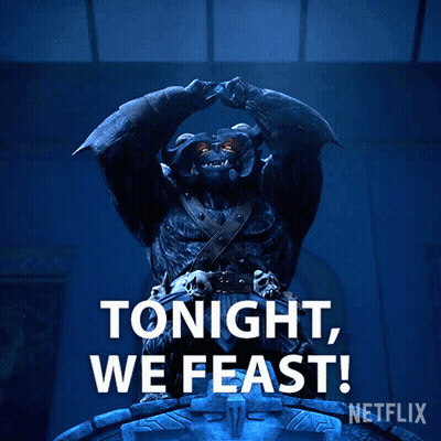 A Statue With Horns And The Words Tonight We Feast On It GIF