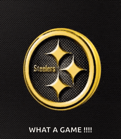 A Steelers Logo With The Words What A Game Written Below It GIF