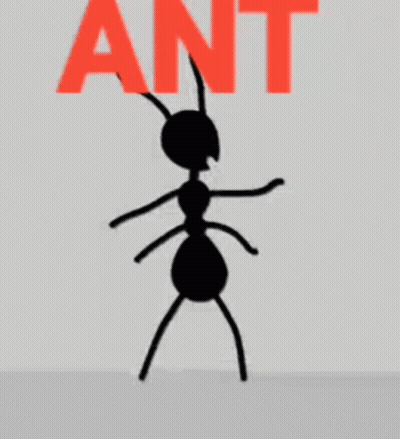 A Stick Figure Ant Is Standing In Front Of The Word Ant . GIF
