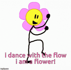A Stick Figure Holding A Pink Flower With The Words " I Dance With The Flow I Am A Flower " Written Below It GIF
